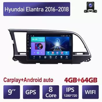 Беспроводное автомобильное радио Carplay для Hyundai Elantra 2016-2018 Android мультимедийный видеоплеер GPS-навигация WIFI 4 + 64 ГБ 2+32GB