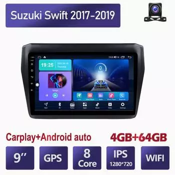 Беспроводное автомобильное радио на базе Android Carplay для Suzuki Swift 2017-2019, автомобильный мультимедийный видеоплеер, GPS-навигация, WIFI, 4 + 64 ГБ 2+32GB
