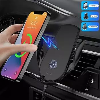 Беспроводное автомобильное зарядное устройство 15 Вт для Iphone 13 12 11 Xs Xr X 8 Samsung S20 S21 Магнитный USB-инфракрасный датчик Автоматическое крепление для телефона as picture серебряный