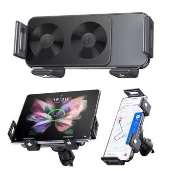 Беспроводное автомобильное зарядное устройство мощностью 15 Вт, держатель для мобильного телефона с двойной катушкой, автоматически вращающийся держатель для складных телефонов 2 в 1