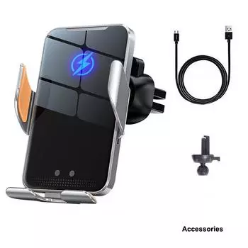 Беспроводное быстрое зарядное устройство 15 Вт, автоматическое зажимное автомобильное крепление для Iphone 14 13pro 13 12, инфракрасный датчик, автомобильный держатель для телефона, встроенный аккумулятор as picture серый