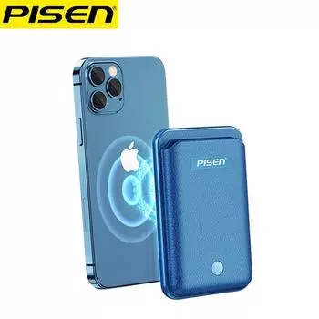 Беспроводное быстрое зарядное устройство PISEN Magnetic Power Bank PD подходит для тонкого и компактного аккумулятора Apple 12 мощностью 20 Вт. синий