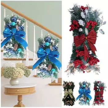 Беспроводное предварительно освещенное украшение для лестницы Светится Рождественское украшение Светодиодный венок