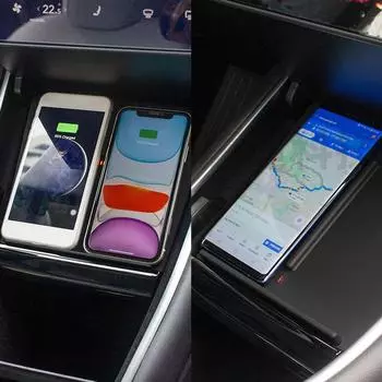 Беспроводное зарядное устройство 10 Вт, быстрая зарядка, автомобильная зарядная панель, беспроводная зарядная панель, зарядка смартфона для Tesla Model 3 чёрный