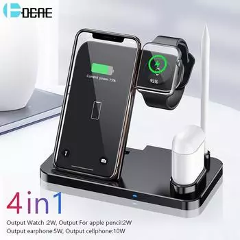 Беспроводное зарядное устройство 10 Вт, зарядная док-станция 4 в 1 для Iphone 14 13 12 11 Xs Xr X 8 Airpods 3 Pro 2 Apple Watch 8 Se 7 6 5 as picture белый