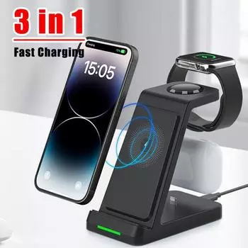 Беспроводное зарядное устройство 15 Вт для iPhone 14 13 12 Smart Watch 3 в 1, док-станция для быстрой зарядки для Airpods Pro IWatch