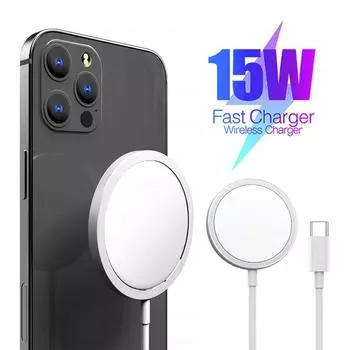 Беспроводное зарядное устройство 15 Вт, магнитное зарядное устройство для мобильного телефона для IPhone 12 Pro Max, зарядная плата Magsafing белый