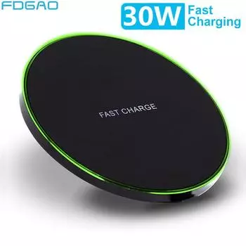 Беспроводное зарядное устройство 30 Вт для Samsung S22 S21 S20 Note 20 Iphone 14 13 12 11 Pro Max Xs Xr X 8, индукционная панель для быстрой зарядки 10W Black чёрный