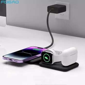 Беспроводное зарядное устройство 3 в 1 для Iphone 14/pro/max/plus/13/12, магнитная складная станция быстрой зарядки для Apple Airpods Iwatch 8 as picture белый