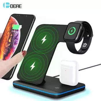 Беспроводное зарядное устройство 3 в 1 для Iphone 14, 13, 12, 11 Xs Xr X 8, 15 Вт, док-станция для быстрой зарядки для Airpods 3 Pro, Apple Watch 8, 7, 6, 5, 4, подставка Type-B 10W белый