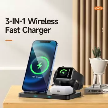 Беспроводное зарядное устройство 3 в 1, станция быстрой зарядки 15 Вт для iPhone 14, 13, 12, 11, XS Pro Max, док-станция для Airpods Pro, Apple iWatch 5, 4, 3 чёрный