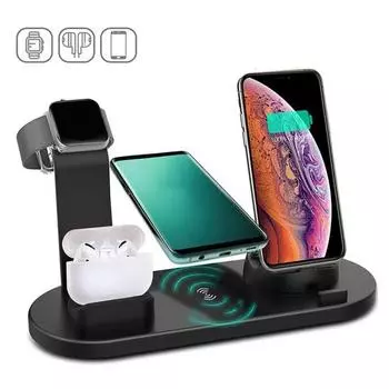 Беспроводное зарядное устройство 4-в-1, быстрая станция, многофункциональная зарядка, вращение на 360 градусов для базы зарядного устройства iWatch/для iPhone/для Airpods белый