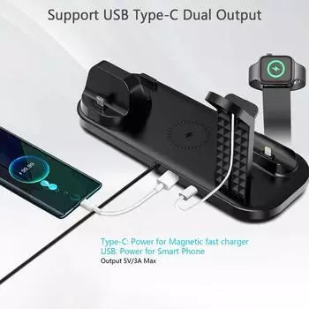 Беспроводное зарядное устройство 6 в 1, подставка для iPhone 15, 14, 13, 12, 11 X, Apple Watch Airpods, настольные зарядные устройства для телефонов, док-станция для быстрой зарядки