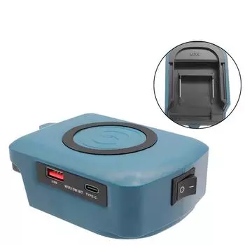 Беспроводное зарядное устройство-адаптер с портами для зарядки Type-C и USB для литий-ионного аккумулятора Makita 18 В