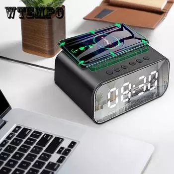 Беспроводное зарядное устройство, будильник, Bluetooth-динамик, светодиодные умные цифровые часы, настольные электронные настольные часы, FM-радио, USB-быстрое зарядное устройство белый