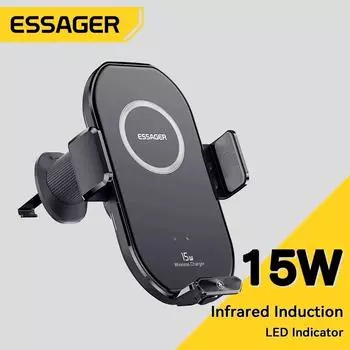 Беспроводное зарядное устройство для автомобильного телефона Essager Smart Sensor, 15 Вт, быстрая зарядка, автоматический зажим, автомобильный держатель для телефона для iPhone и всех Qi Enable чёрный