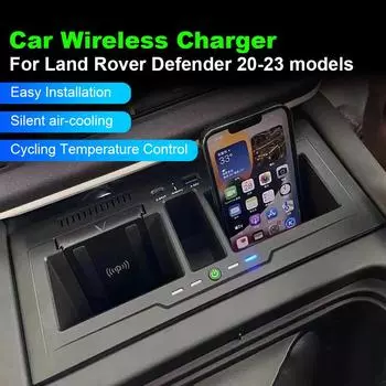 Беспроводное зарядное устройство для автомобиля, быстрое зарядное устройство, подставка для мобильного телефона, 15 Вт, быстрая зарядная подставка для Land Rover Defender 110 130 20-23 CHINA