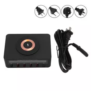 Беспроводное зарядное устройство для нескольких устройств, 6 портов, мульти-818M, цифровой дисплей, магнитное всасывание, PD100W QC US Plug