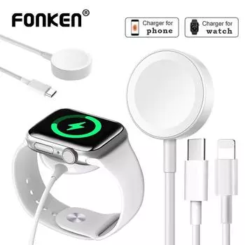 Беспроводное зарядное устройство Fonken 2 в 1 типа C для Apple Watch USB C Кабель для зарядки iWatch Кабель для зарядки док-станции iWatch Type C Single белый