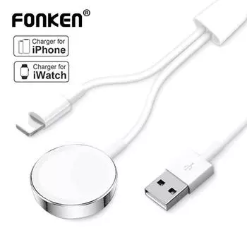 Беспроводное зарядное устройство FONKEN Magnetic Qi для Apple Watch, серия iWatch, кабель для быстрой зарядки для всех iPhone и iPad Single for iwatch белый