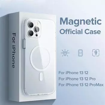 Беспроводная зарядка Магнитный чехол для задней крышки телефона для iPhone 16 15 14 13 12 11 Pro Max Mini XS XR 7 8 Plus Прозрачный чехол iPhone 13 Mini прозрачный