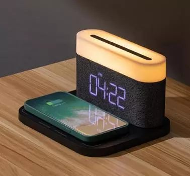 Беспроводное зарядное устройство, ночник, 3 цветовая температура с часами, беспроводная быстрая зарядка, прикроватный светильник для Iphone/Android чёрный