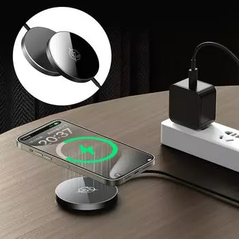 Беспроводное зарядное устройство Qi2 Магнитное беспроводное зарядное устройство Ультратонкий алюминиевый для Apple 15 Вт Беспроводное зарядное устройство для сотового телефона Черный