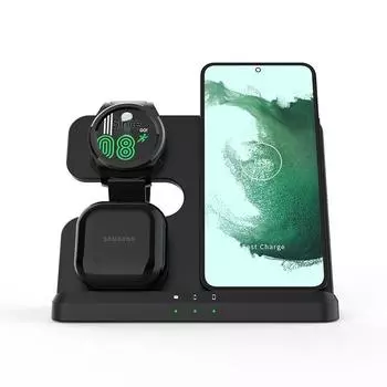 Беспроводное зарядное устройство «три в одном», многофункциональная подставка, настольный компьютер с быстрой зарядкой, мобильный телефон Samsung, часы, подставка для наушников.