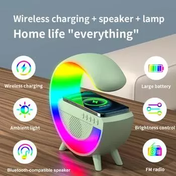 Беспроводное зарядное устройство Yousheng с синхронизацией музыки G-образный дизайн Ослепительная светодиодная подсветка Многофункциональный Bluetooth-совместимый динамик чёрный