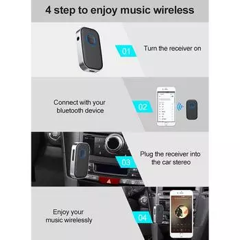 Беспроводной 5.3 Bluetooth-приемник для автомобиля Беспроводной Aux Bluetooth-адаптер для автомобиля чёрный