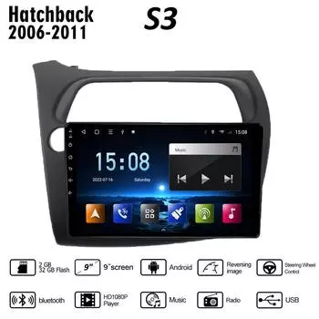 Беспроводной 9-дюймовый автомобильный радиоприемник Carplay для Honda Civic Hatchback 2006-2011 Android мультимедийный видеоплеер GPS-навигация WIFI 2 + 32 ГБ 1+16GB