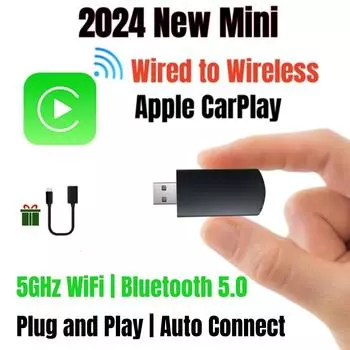 Беспроводной адаптер CarPlay 2025, беспроводной автомобильный плеер для автомобилей с проводным CarPlay и IOS 5Ghz Wi-Fi USB-плеер с функцией прямого подключения и воспроизведения 365 days guarantee