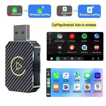 Беспроводной адаптер CarPlay 2 в 1 Android Auto Беспроводной автомобильный игровой адаптер USB-ключ Plug & Play для Benz Kia Chery Jeep Volvo Hyundai Porsche VW