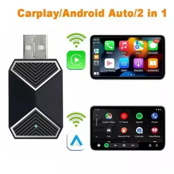 Беспроводной адаптер CarPlay 2 в 1 Беспроводной адаптер Android Auto Smart AI Box 5Ghz WiFi и Bluetooth-подключение Car play Проводные и беспроводные автомобильные аксессуары