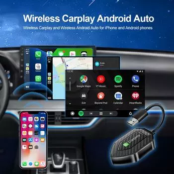 Беспроводной адаптер Carplay 2 в 1 для телефона Android Plug And Play преобразует проводной Carplay в автомобильный адаптер USB/Type C чёрный