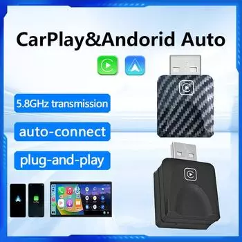 Беспроводной адаптер CarPlay 2 в 1 для Apple iOS и Android Auto, подключаемый к беспроводной смарт-приставке Plug and Play для Volkswagen Toyota Peugeot Volvo Kia