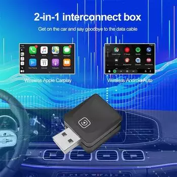 Беспроводной адаптер Carplay 2 в 1 Smart Mini BOX Plug and Play Bluetooth 5.0 WiFi Fast Connect Plug and Play для OEM Wired CarPlay чёрный