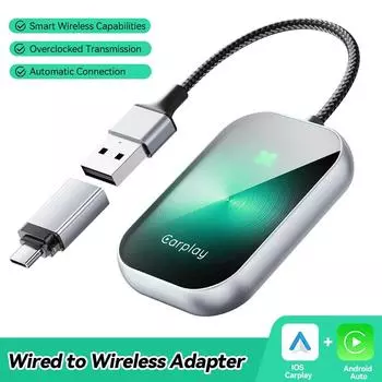 Беспроводной адаптер CarPlay 2 в 1, умная приставка CarPlay для Apple IOS Android Car Play Display Plug&Play Bluetooth WiFi Connect Auto зелёный