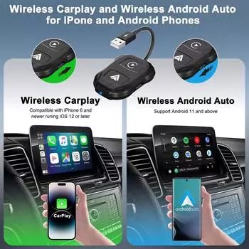 Беспроводной адаптер Carplay для Android 12+ для IOS 10+ Plug And Play преобразует проводной Carplay в автомобильный адаптер USB/USB-C чёрный