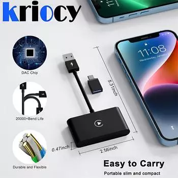 Беспроводной адаптер CarPlay для iPhone и Apple CarPlay Car Upgrade Smart Dongle для преобразования заводского проводного CarPlay в беспроводной чёрный
