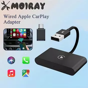 Беспроводной адаптер CarPlay для проводного и беспроводного iPhone Auto Dongle BT5.0 2.4G и 5G WiFi с USB C OTG конвертером для IOS чёрный