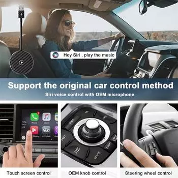 Беспроводной адаптер/ключ CarPlay для автомобилей с заводским подключением CarPlay. Превращает проводное соединение в беспроводное. Простота использования для iPhone. Plug and Play. чёрный