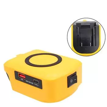 Беспроводной адаптер-зарядное устройство с портами для зарядки Type-C и USB для литий-ионных аккумуляторов Dewalt 18V-20V