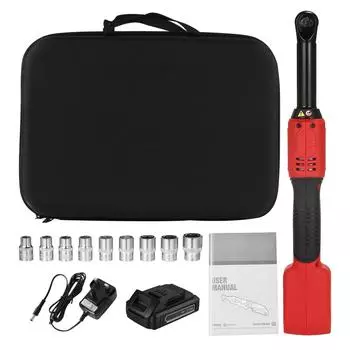 Беспроводной электрический ключ с храповым механизмом Lepmerk, 3/8 дюйма, 20 В, 450 об/мин, переменная скорость, 60 Нм, мощность с храповым механизмом EU Plug красный