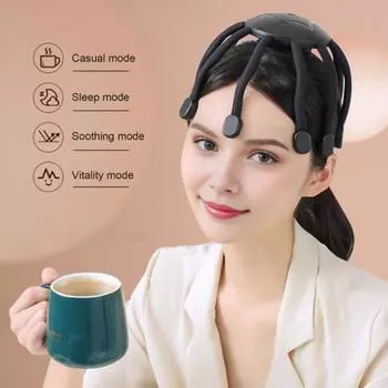 Беспроводной электрический массажер для кожи головы с 4 регулируемыми режимами, эргономичный дизайн, возможность подзарядки 10 чёрный