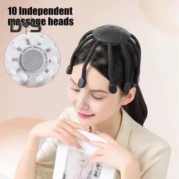 Беспроводной электрический массажер для кожи головы с 4 регулируемыми режимами, эргономичный дизайн, перезаряжаемый массажер для кожи головы с 10 зубцами белый