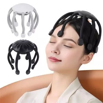 Беспроводной электрический массажер для кожи головы с 4 регулируемыми режимами, эргономичный дизайн, перезаряжаемый массажер для кожи головы с 10 зубцами чёрный