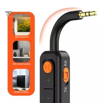 Беспроводной аудиоадаптер Bluetooth-совместимый автомобильный Aux-адаптер Стабильное соединение с низкой задержкой Перезаряжаемый аудиопередатчик 2-в-1 чёрный