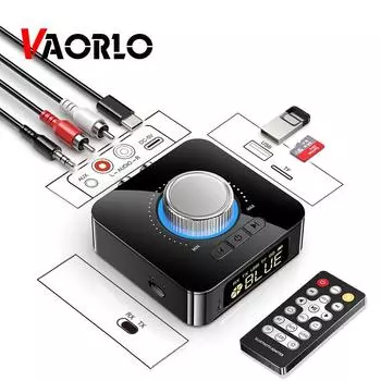 Беспроводной аудиопередатчик VAORLO M5, приемник-передатчик для наушников, ТВ, стереозвук, поддержка TF U-Disk Play, цифровой с микрофоном чёрный