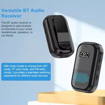 Беспроводной аудиоприемник BT с долговечной батареей | Режим TF-карты | Цифровой дисплей | Портативная конструкция с зажимом чёрный